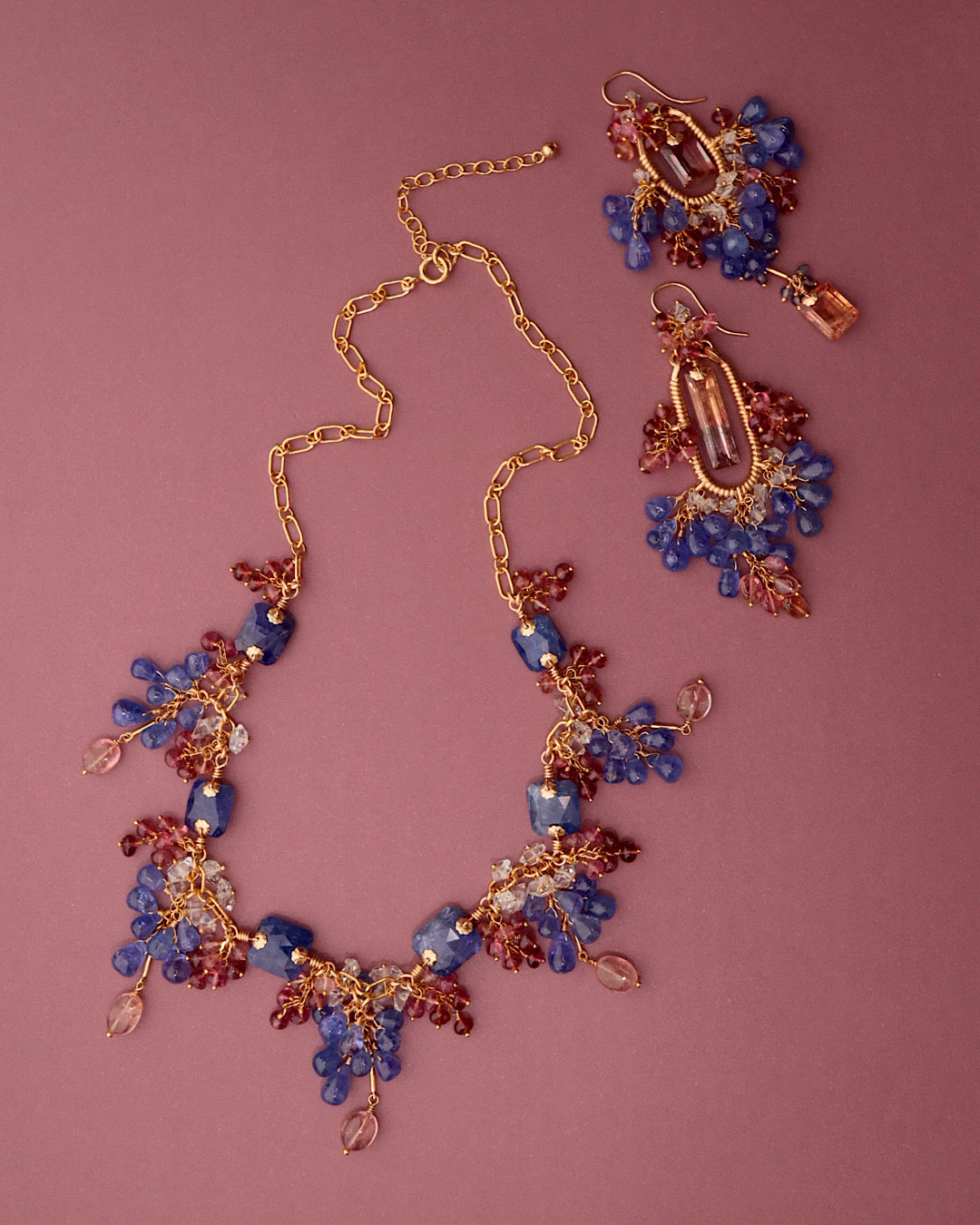 [One-of-a-kind] Tanzanite and Pink Tourmaline Necklace