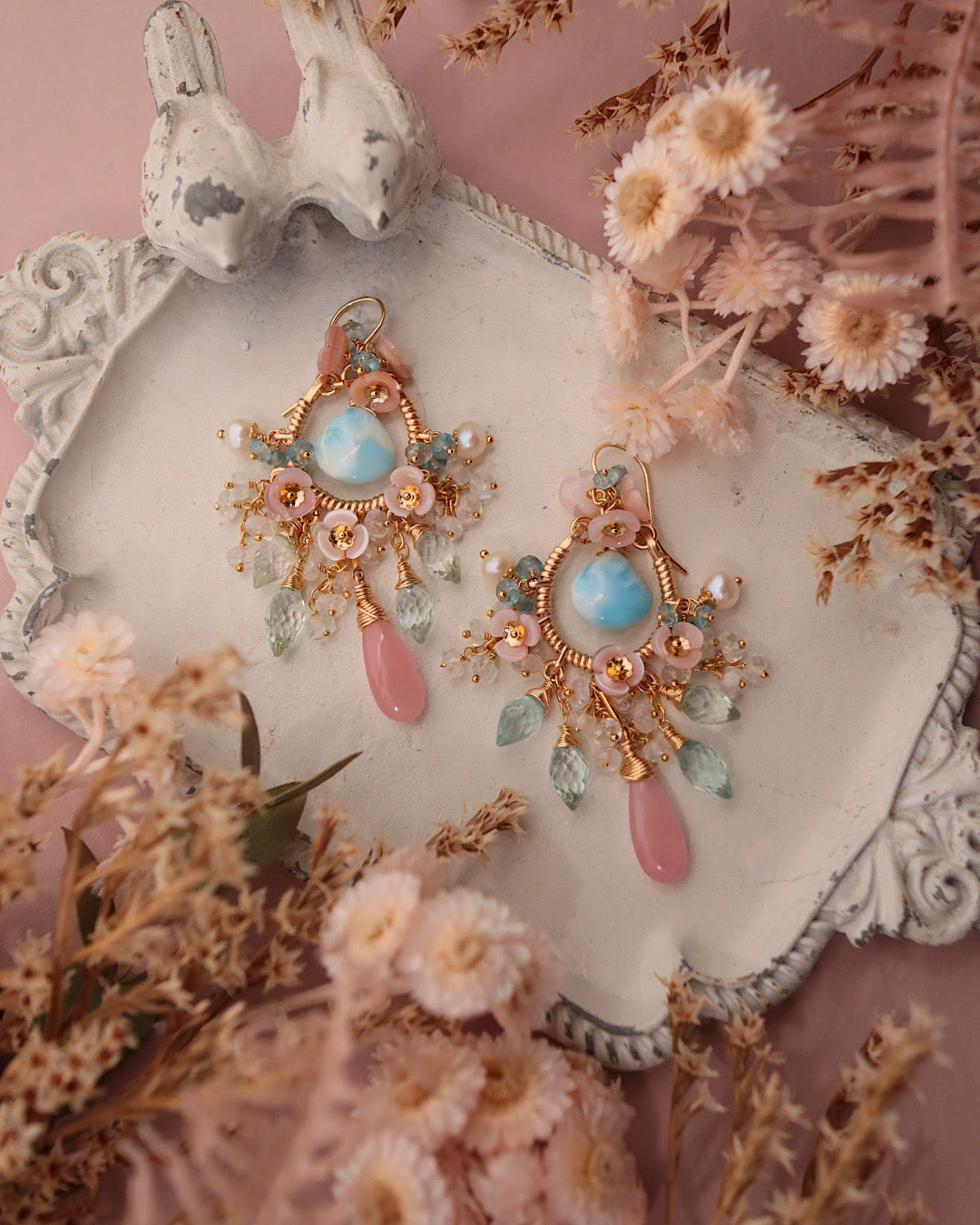 [One-of-a-kind] Larimar Earrings in Romantic Colors