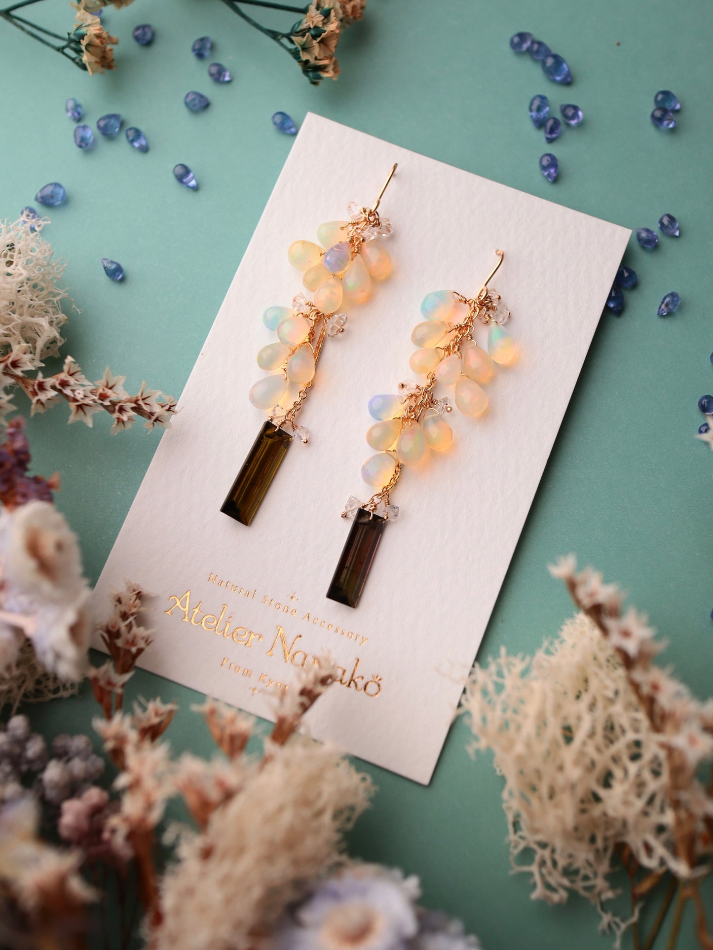 Opal and tourmaline earrings