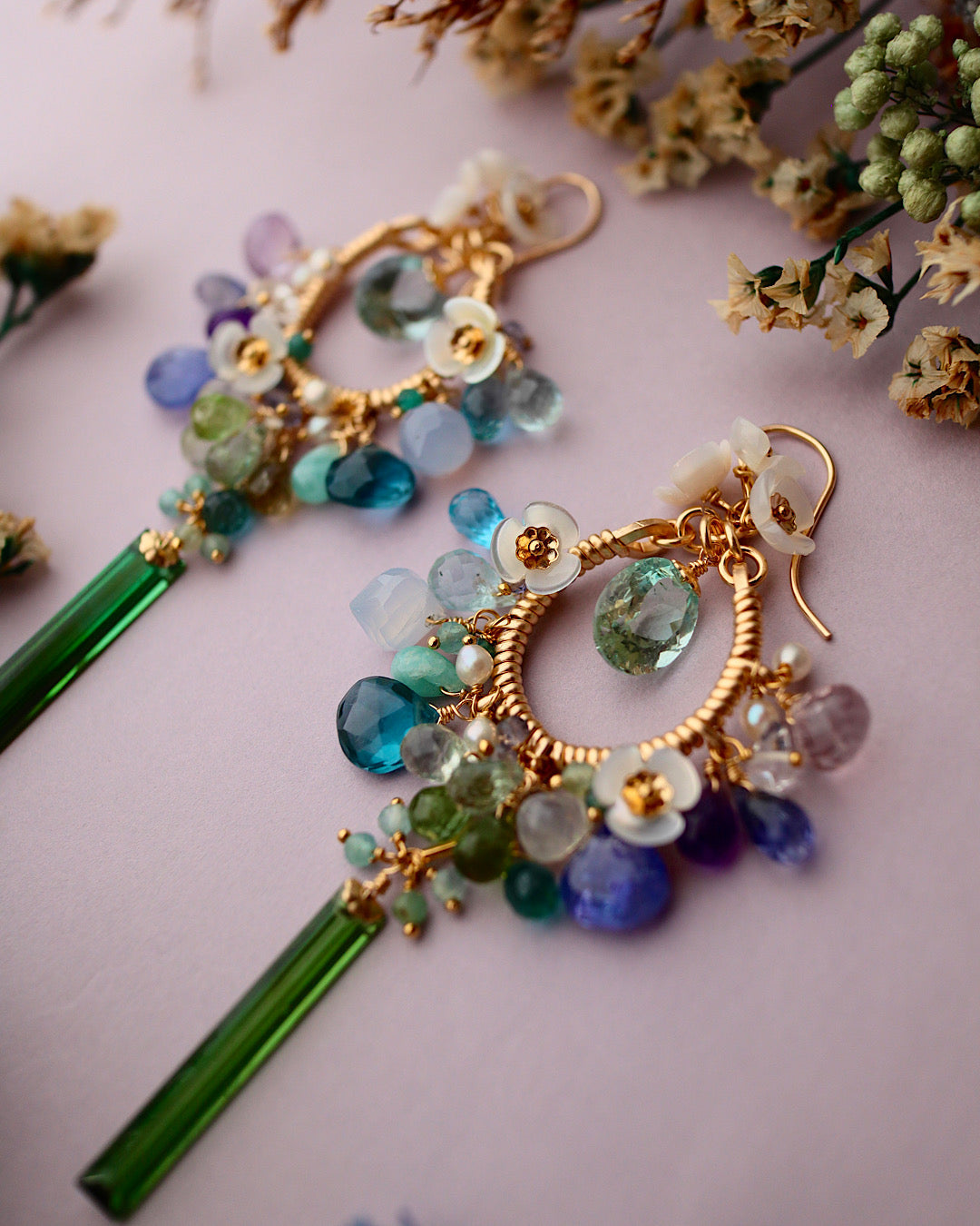 [One of a kind] Blue and green chandelier earrings