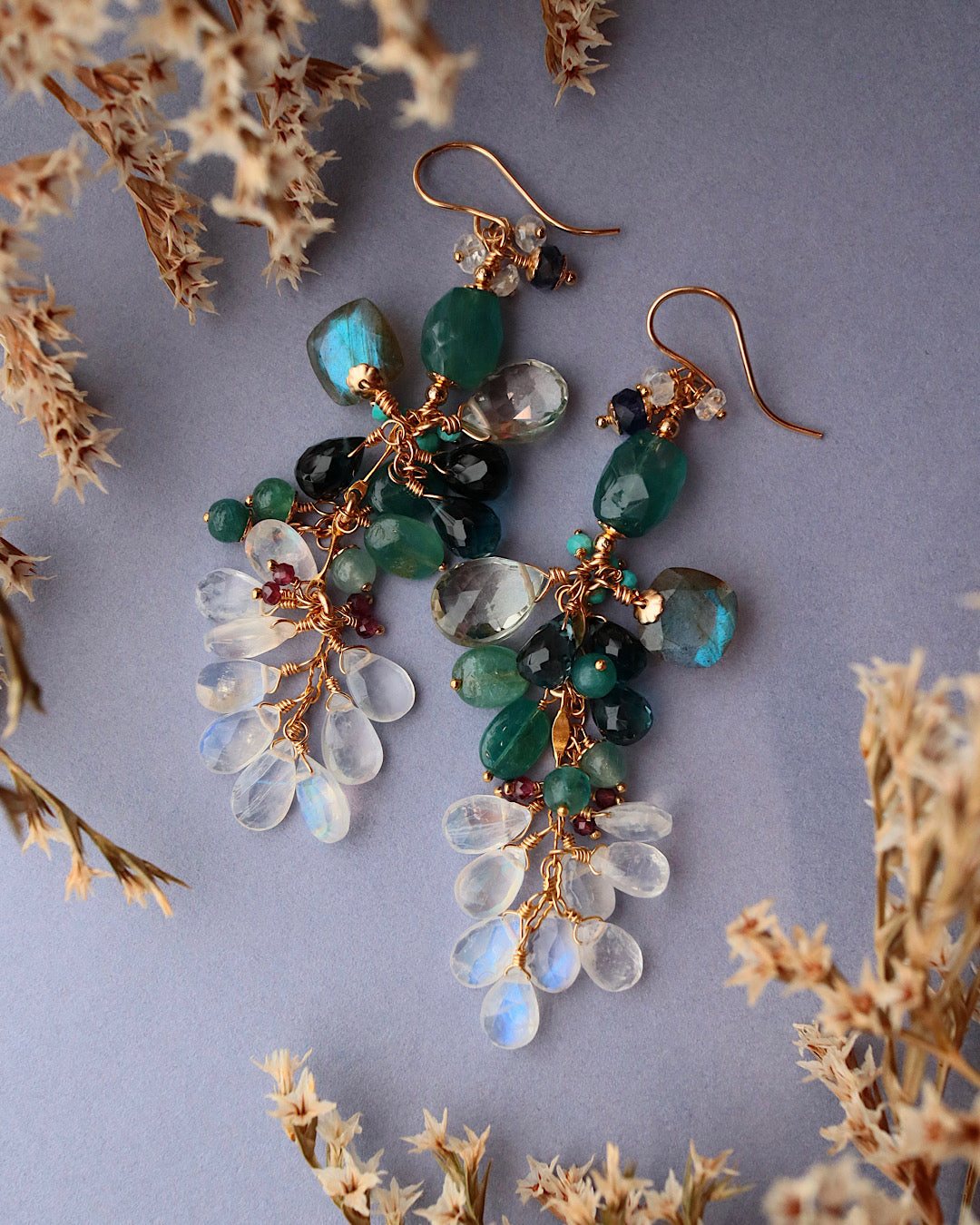 Grandidierite and London Blue Topaz Long Earrings