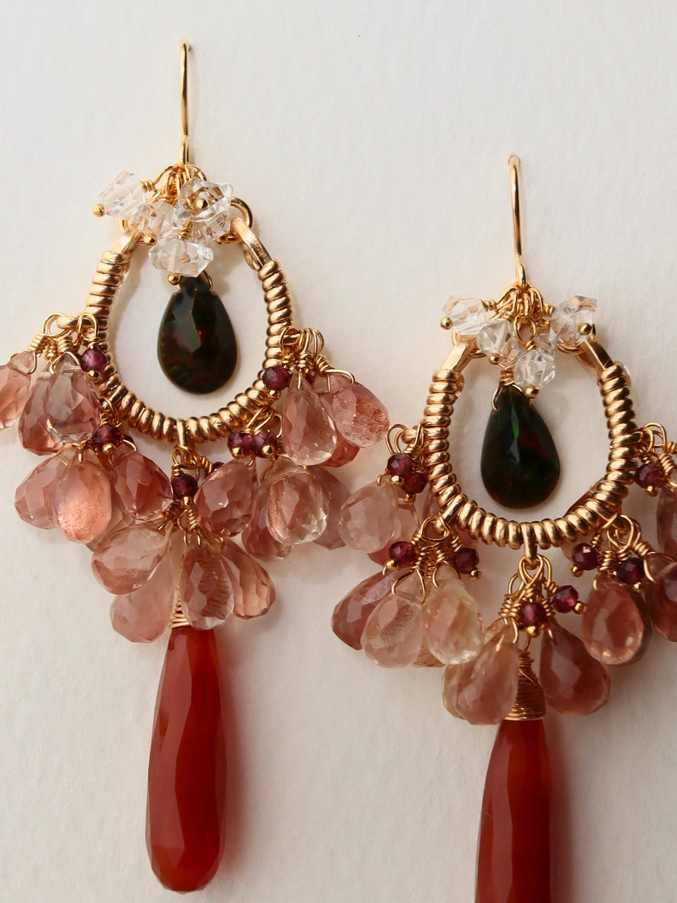 ①【Between Night and Morning】　Black Opal and Sardonyx Chandelier Earrings
