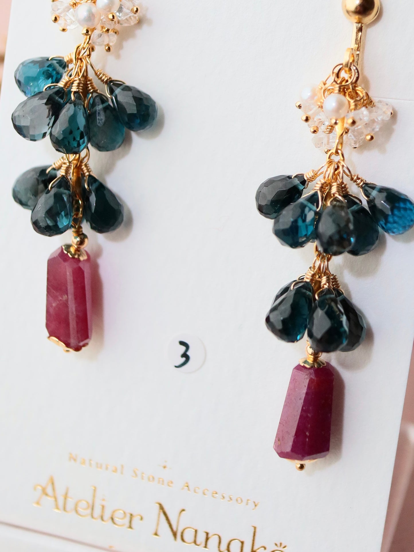 [Stories in Red] Ruby and London Blue Topaz Long Earrings③