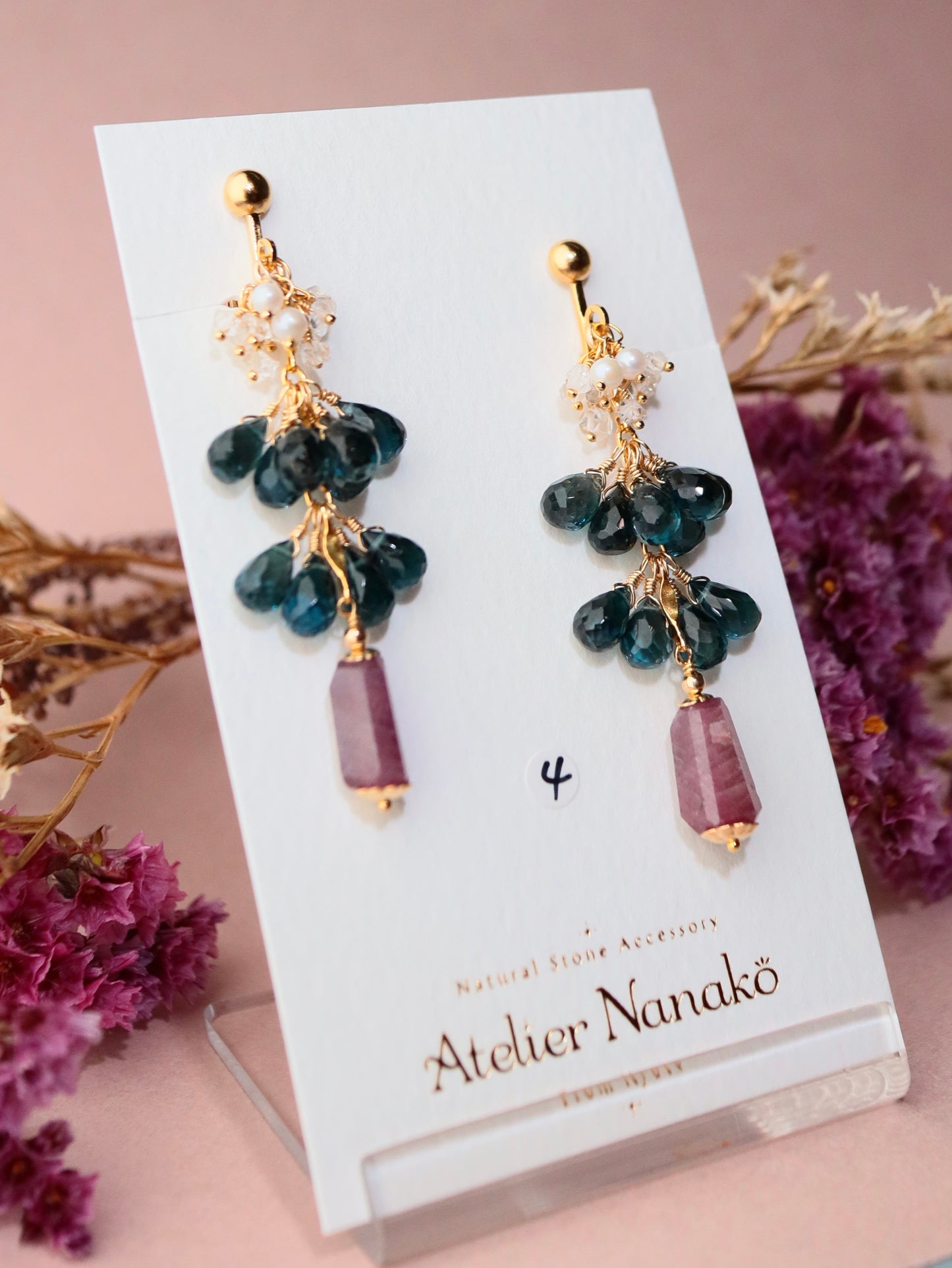 [Stories in Red] Ruby and London Blue Topaz Long Earrings④