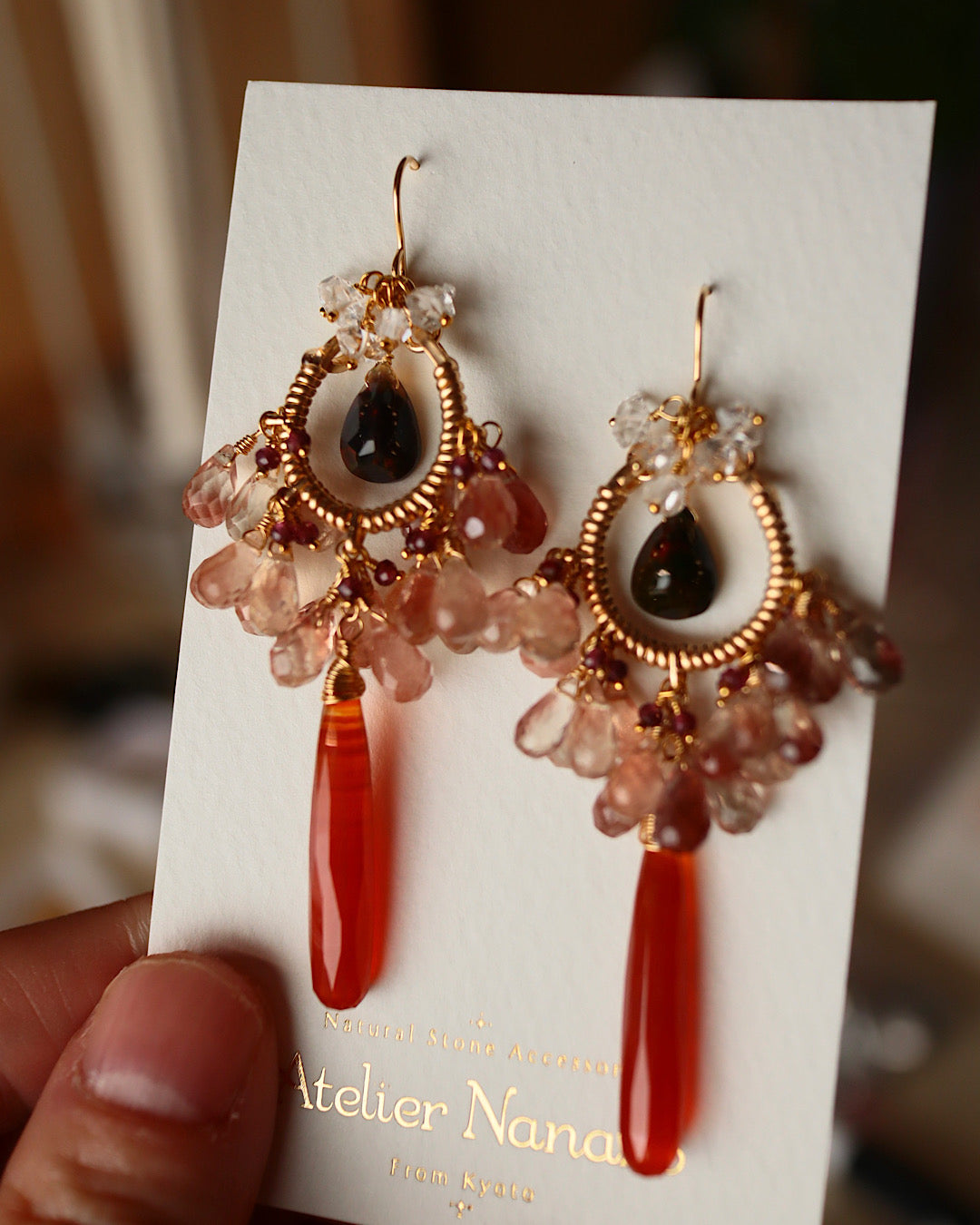 ②【Between Night and Morning】　Black Opal and Sardonyx Chandelier Earrings
