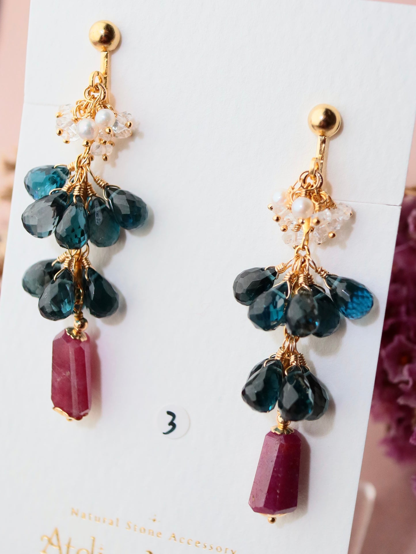 [Stories in Red] Ruby and London Blue Topaz Long Earrings③