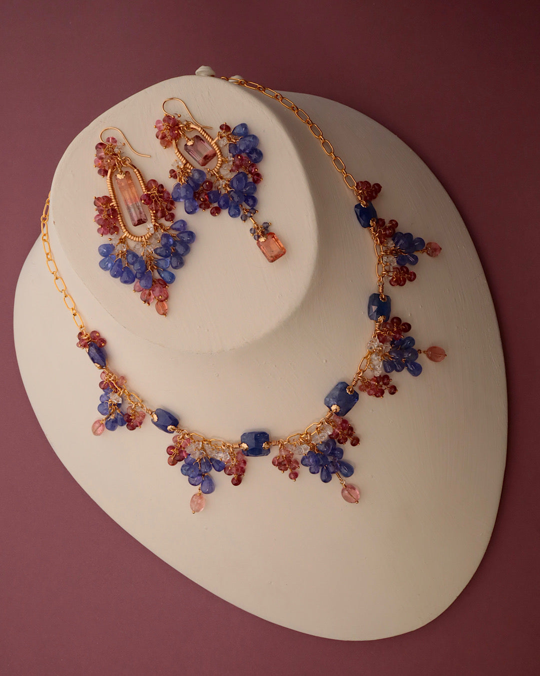 [One-of-a-kind] Tanzanite and Pink Tourmaline Necklace