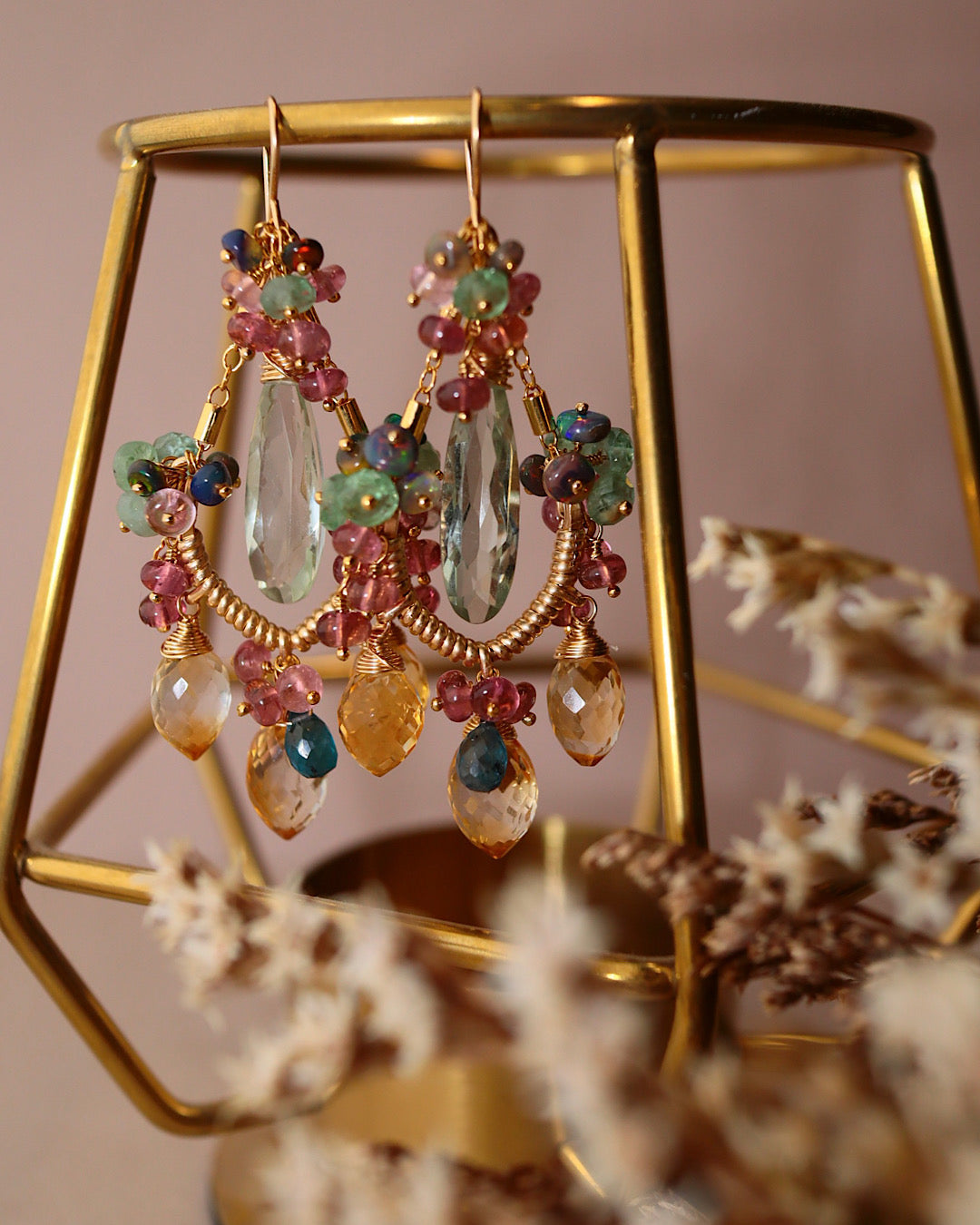 [Plants and flowers waiting for spring] Marquise cut citrine chandelier earrings