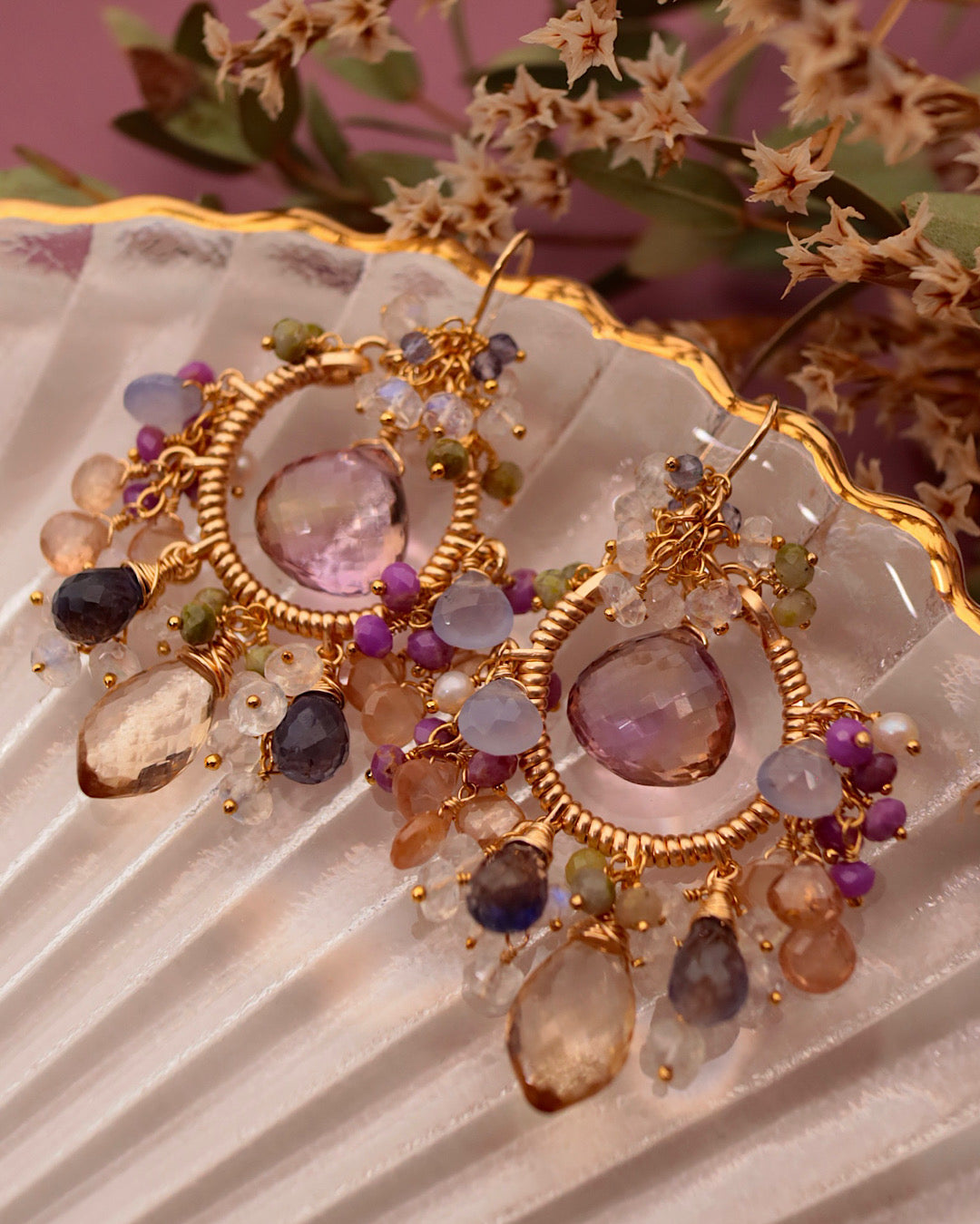 [One-of-a-kind] Ametrine Chandelier Earrings in Classic Colors