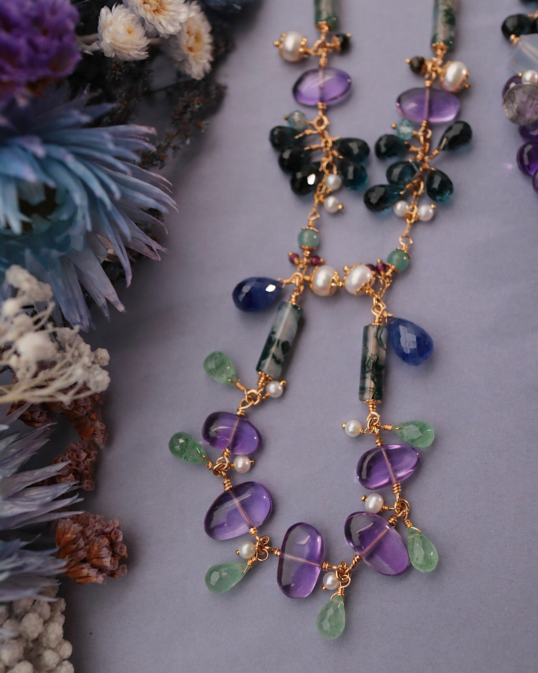 [Water Lilies] By the Pond — Long Necklace [One-of-a-kind]