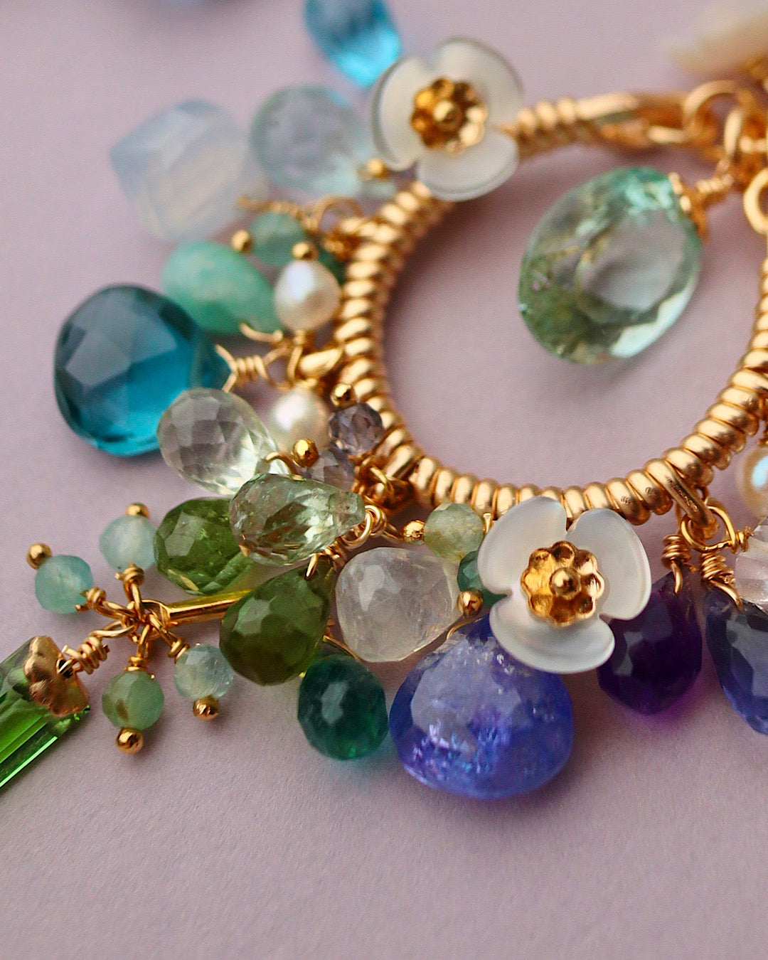 [One of a kind] Blue and green chandelier earrings