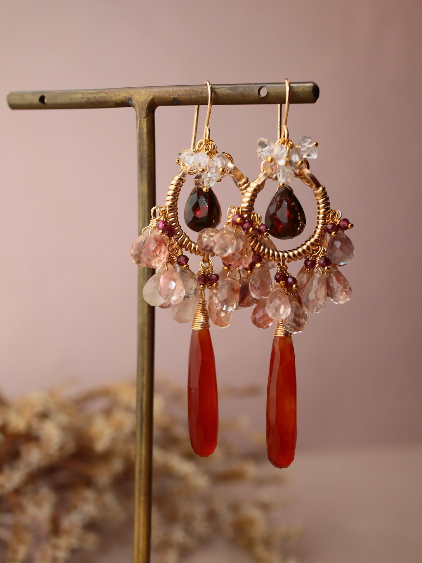 ③【Between Night and Morning】　Black Opal and Sardonyx Chandelier Earrings