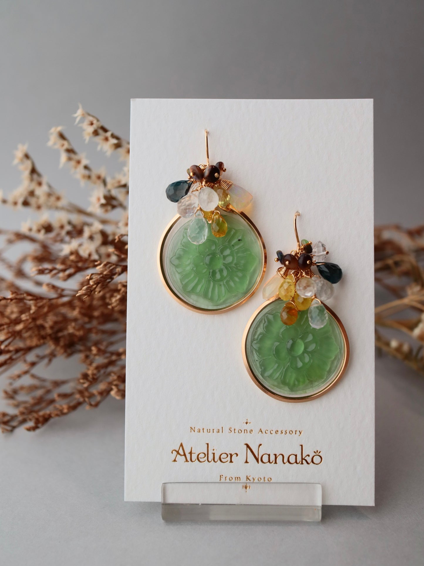 [One of a kind] Carved aventurine earrings/earrings②