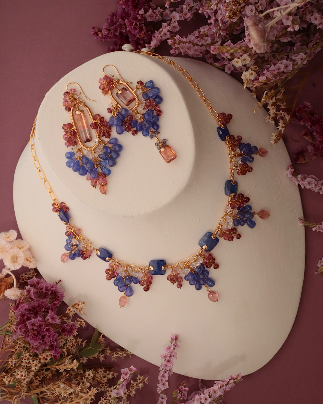 [One-of-a-kind] Tanzanite and Pink Tourmaline Necklace