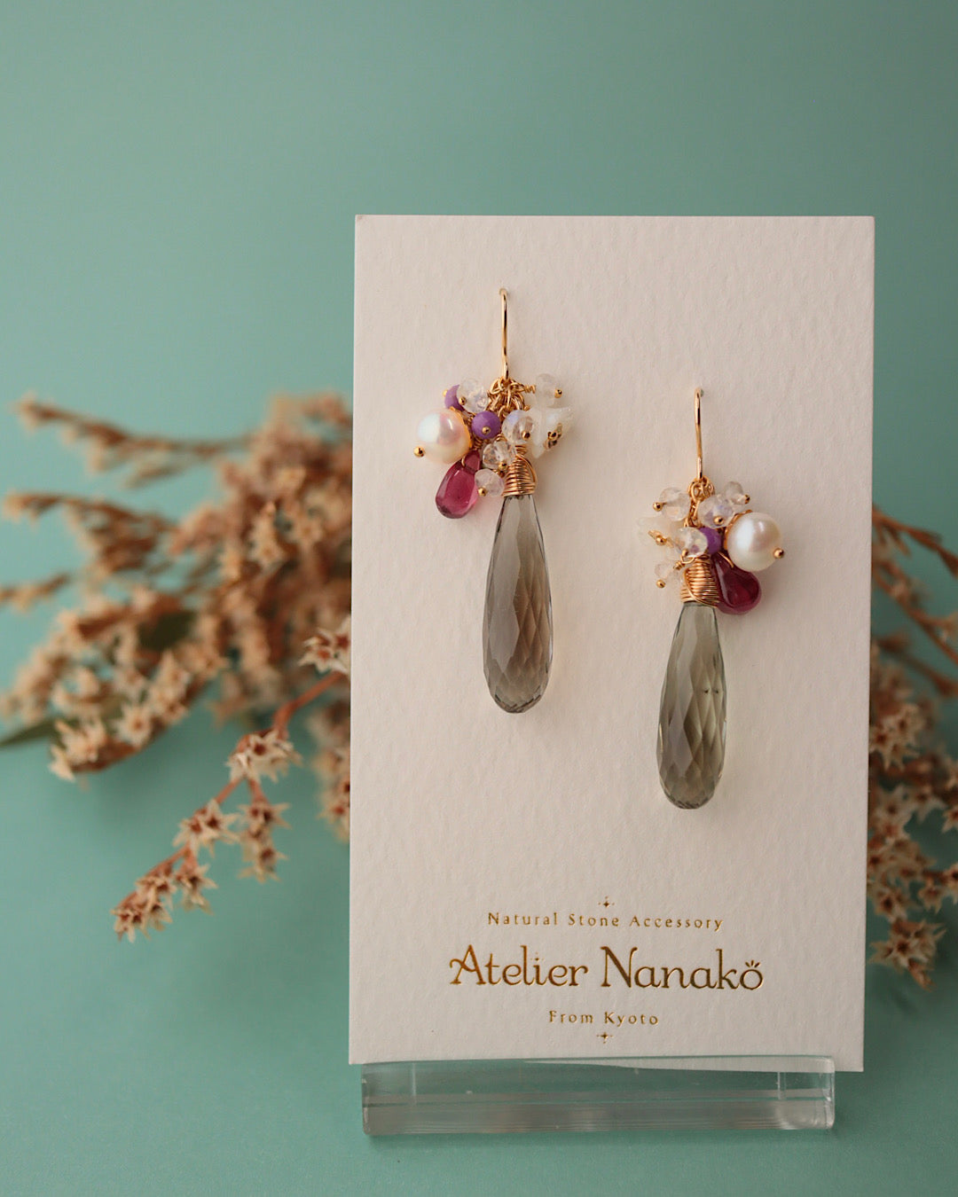 Green amethyst and garnet earrings/clip-on earrings