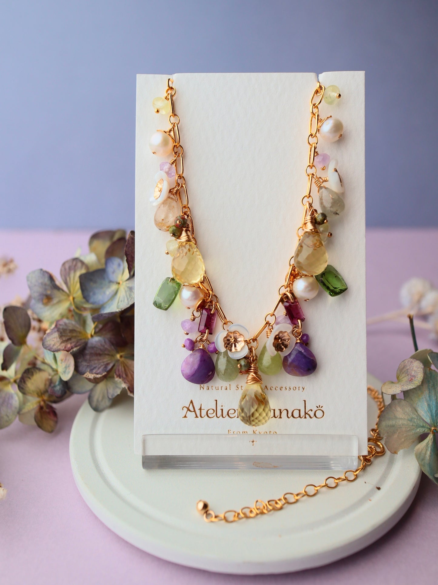 Lemon quartz exotic round necklace