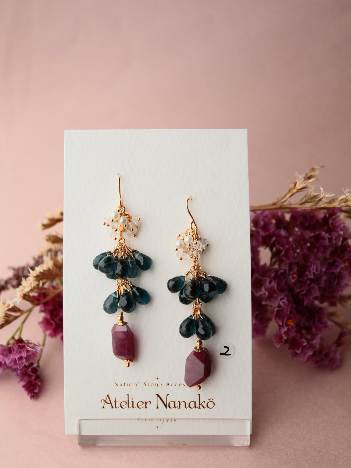 [Stories in Red] Ruby and London Blue Topaz Long Earrings②