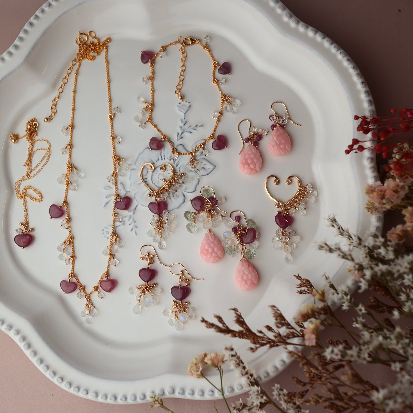 Pink opal earrings