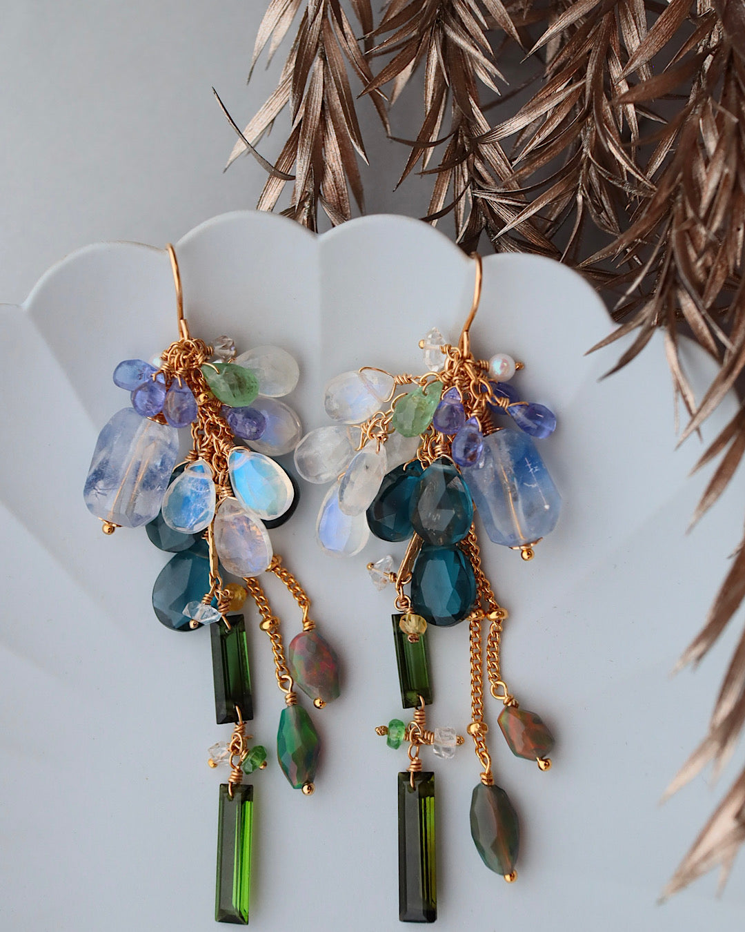 【Autumn Rain in Blue and Green】 Earrings ①