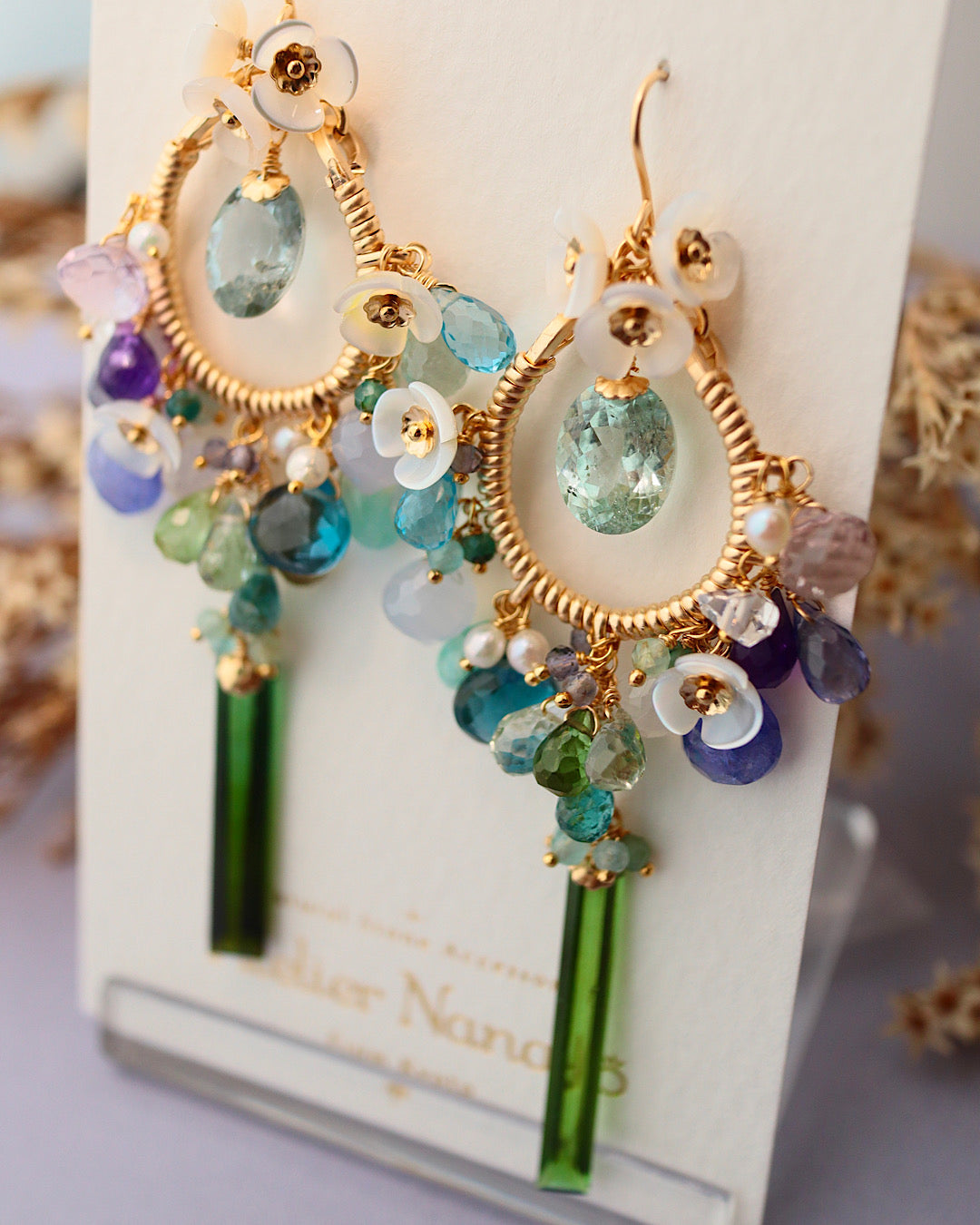 [One of a kind] Blue and green chandelier earrings