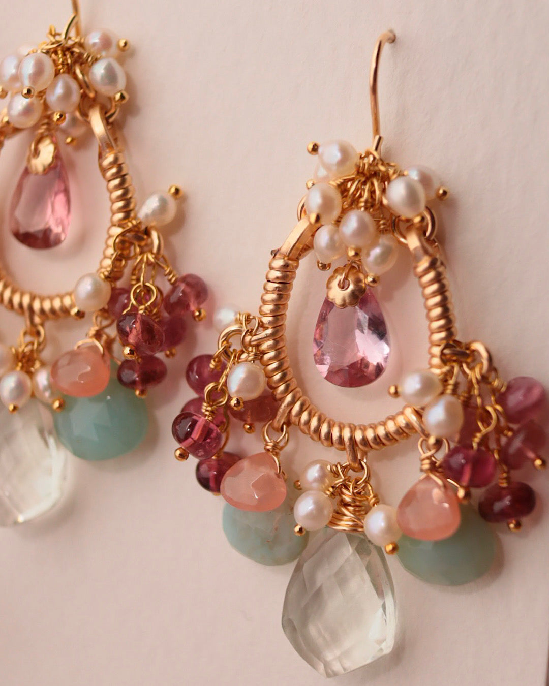 Romantic-Colored Pink Tourmaline Chandelier Earrings