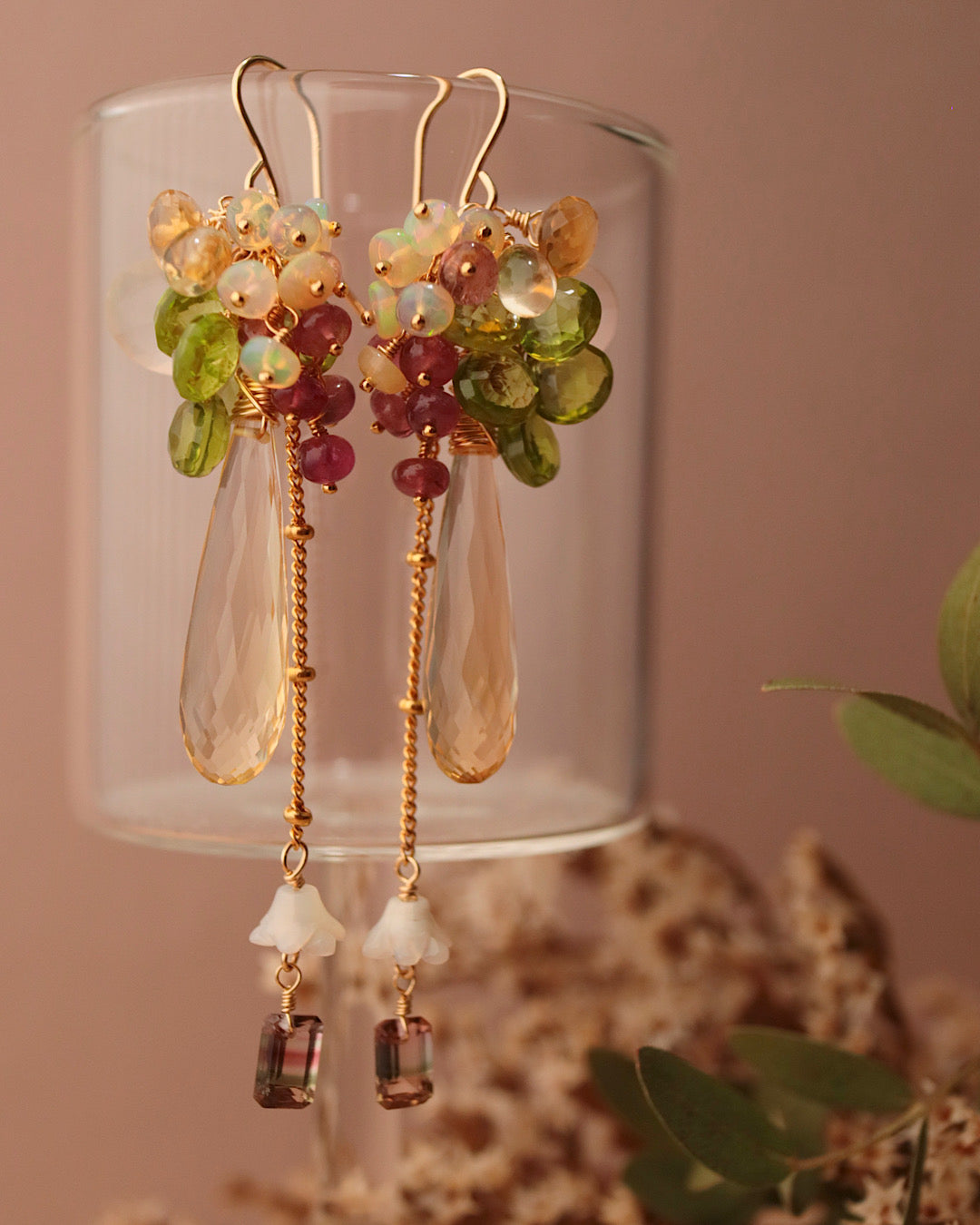 [One-of-a-kind] Bicolor Tourmaline and Citrine Earrings