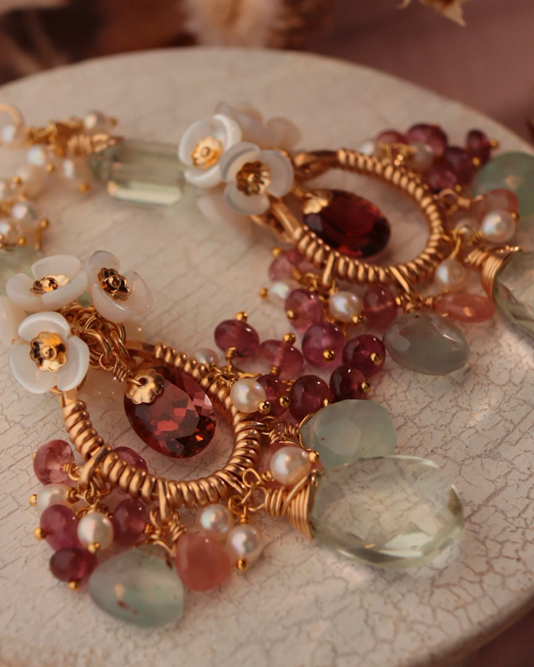 [One-of-a-kind] Tourmaline and Green Amethyst Chandelier Earrings