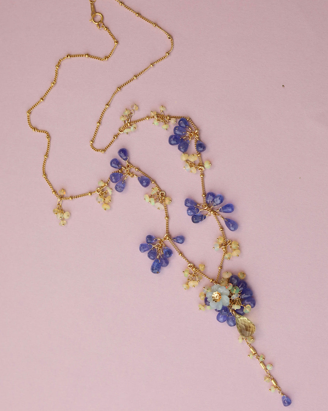[One-of-a-kind] [Aqua Bloom] Aquamarine and Tanzanite Necklace