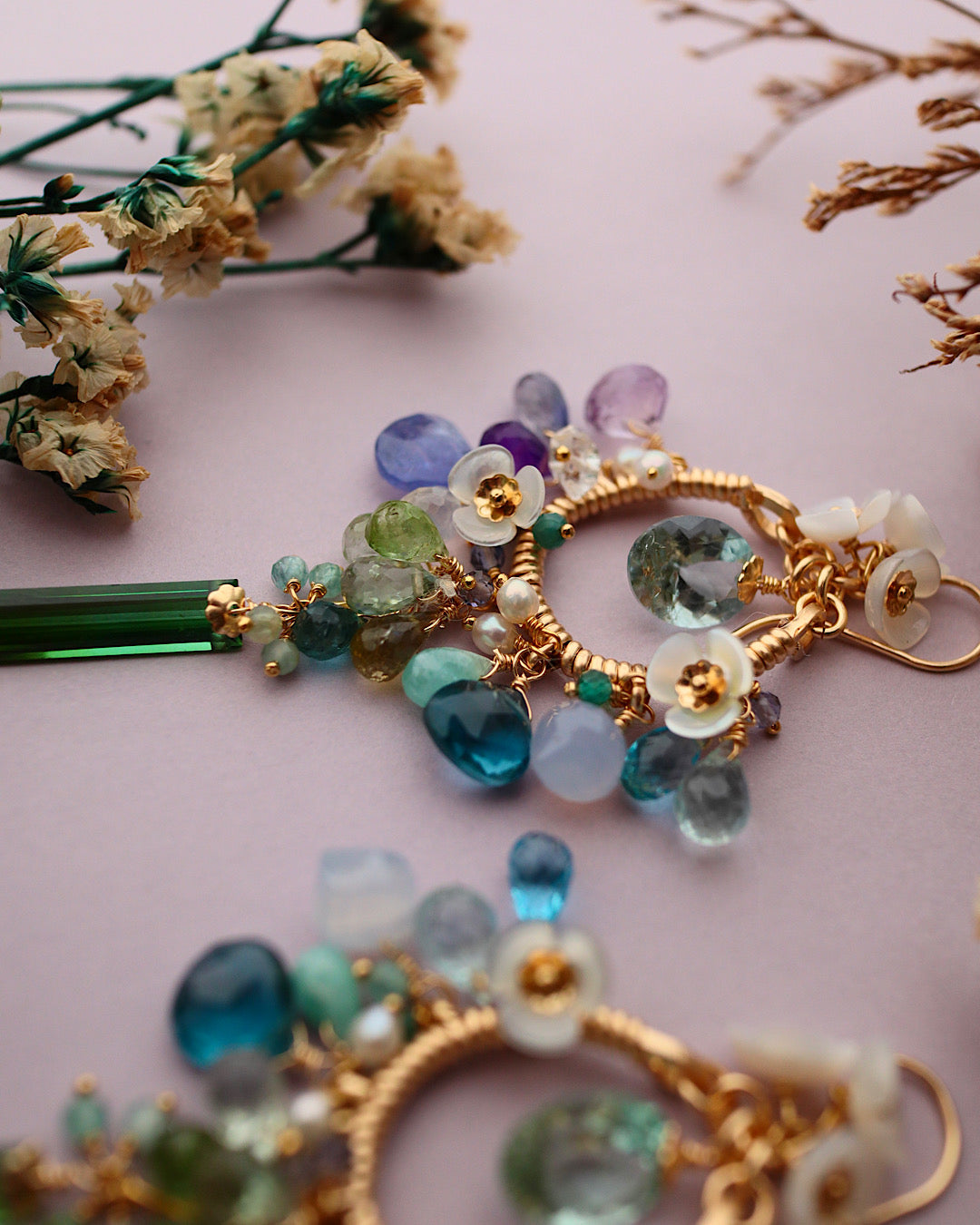 [One of a kind] Blue and green chandelier earrings