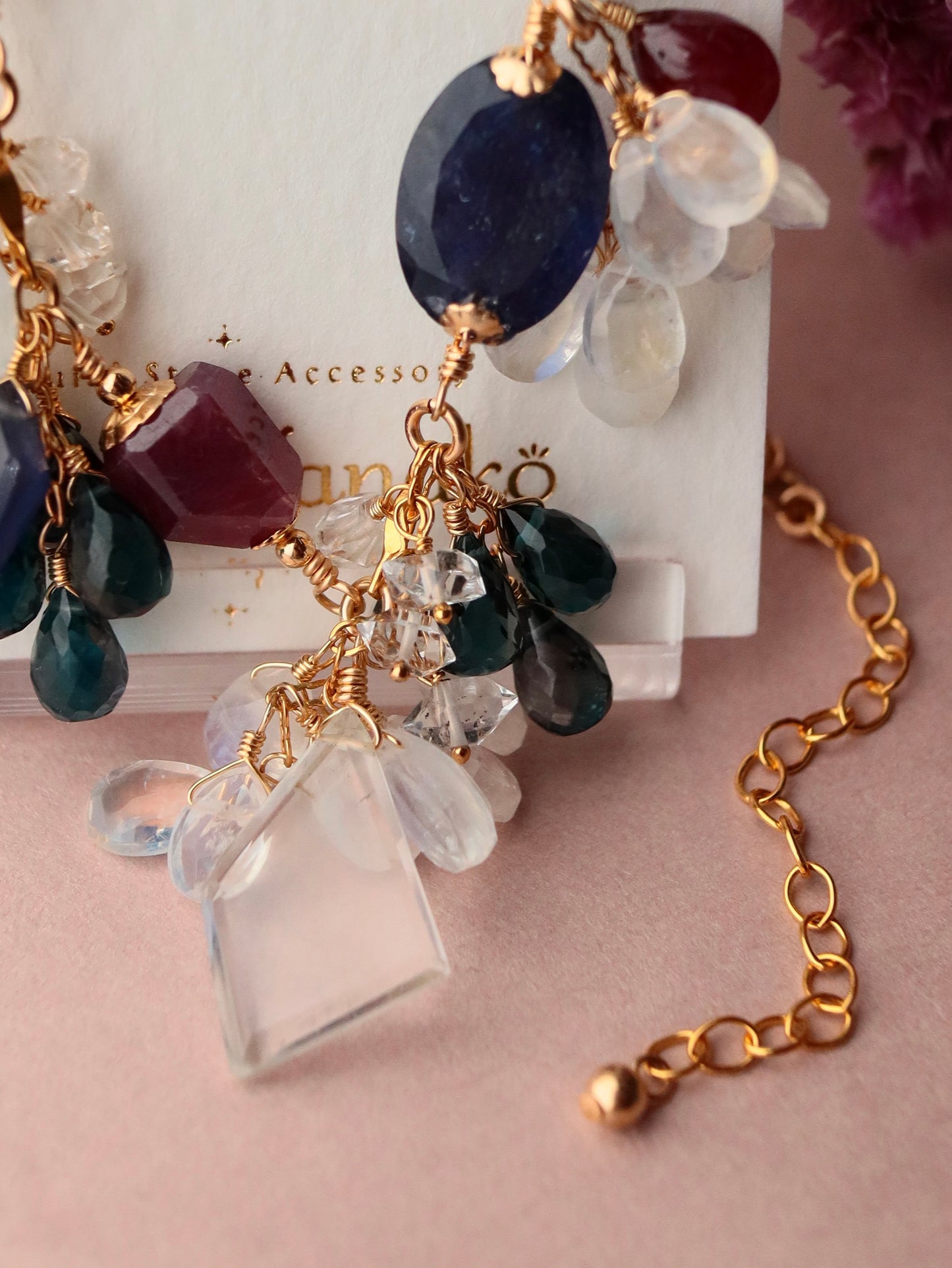 One-of-a-kind [Stories in Red] Ruby and London Blue Topaz Necklace