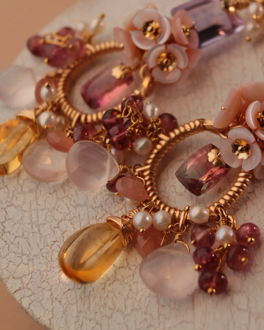 [One-of-a-kind] Bicolor Tourmaline and Citrine Chandelier Earrings