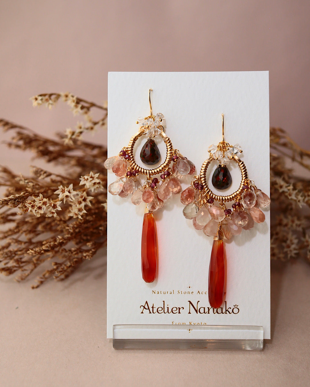 ③【Between Night and Morning】　Black Opal and Sardonyx Chandelier Earrings