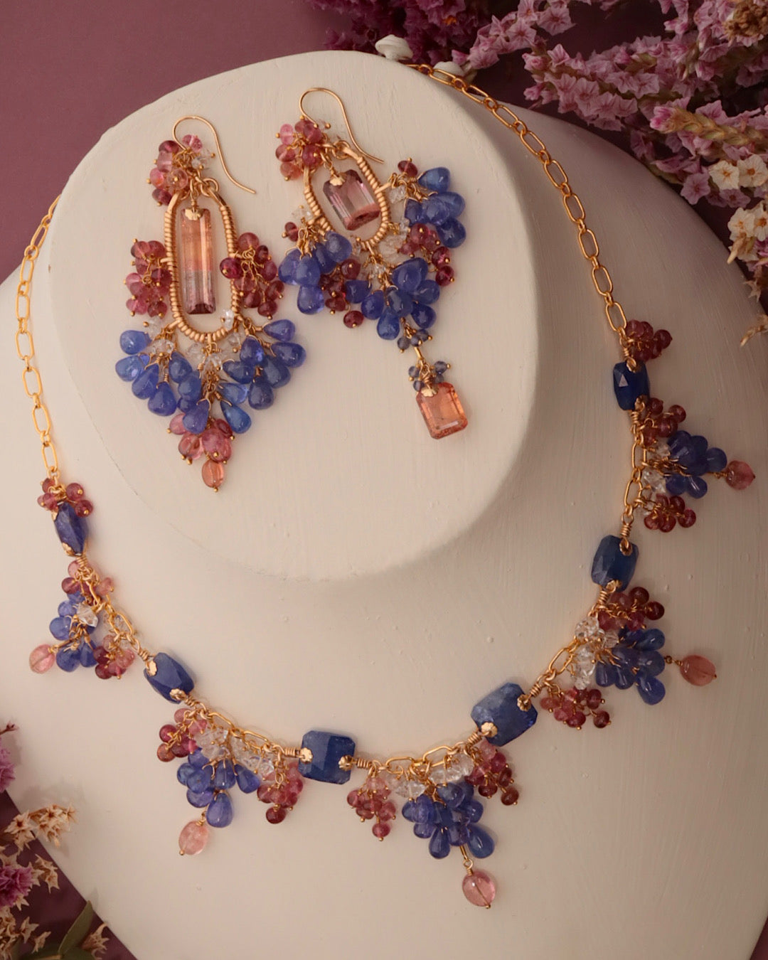 [One-of-a-kind] Tanzanite and Pink Tourmaline Necklace