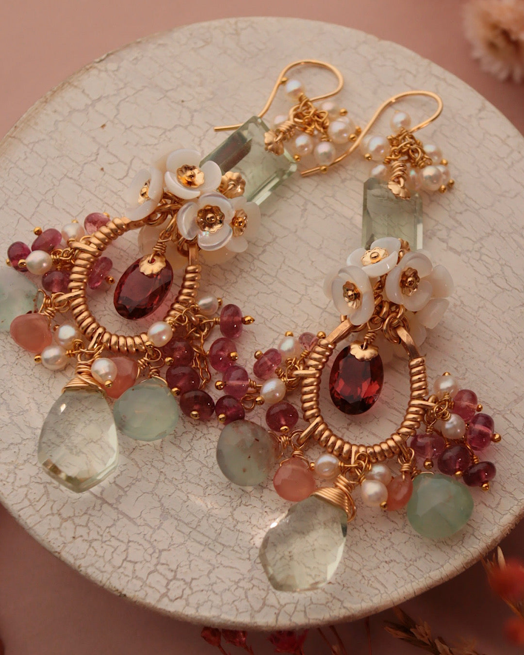 [One-of-a-kind] Tourmaline and Green Amethyst Chandelier Earrings