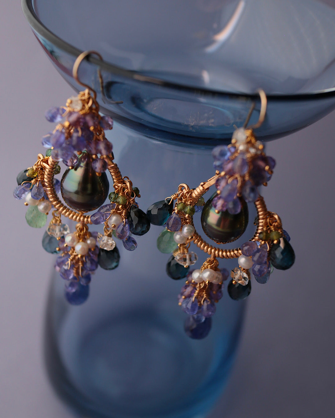 [Water Lilies] Water Lilies at Night — Chandelier Earrings [One-of-a-kind]