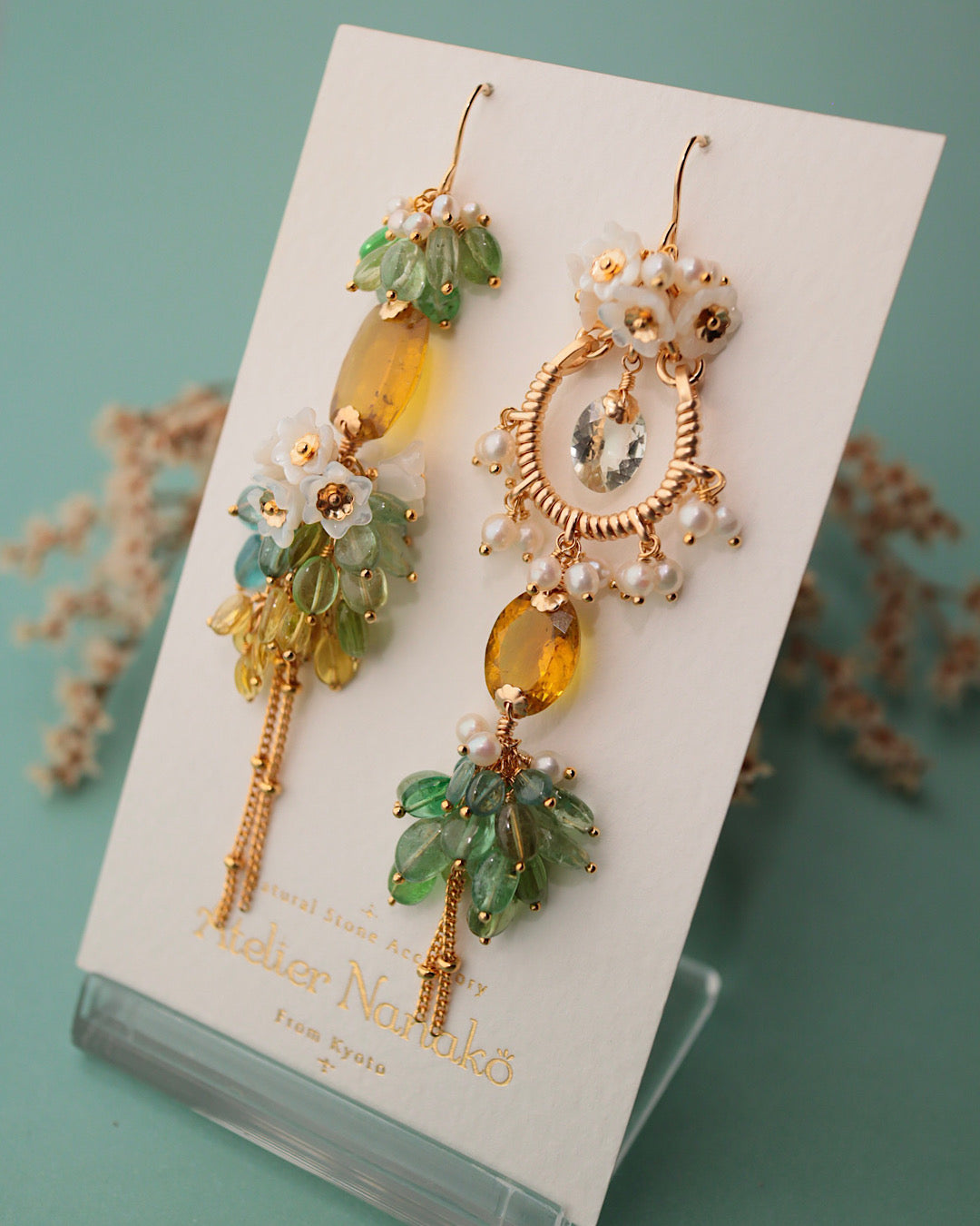[One-of-a-kind] Asymmetrical yellow tourmaline earrings