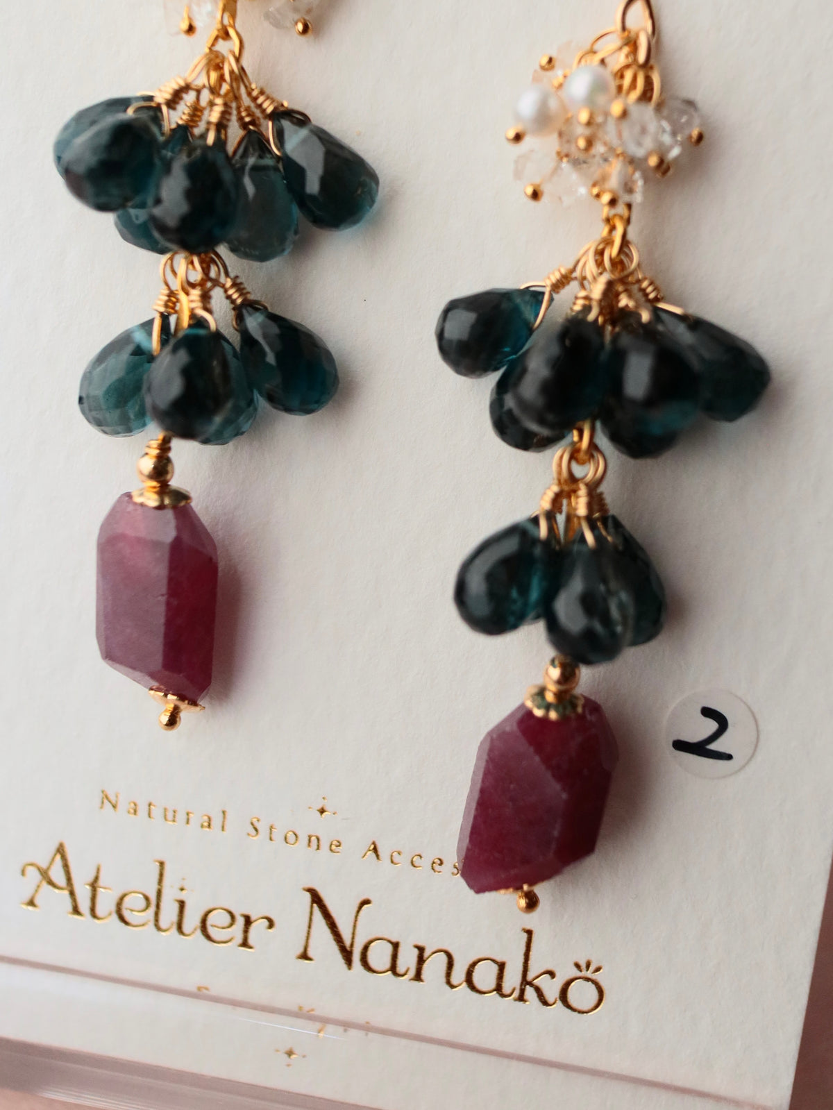 [Stories in Red] Ruby and London Blue Topaz Long Earrings②