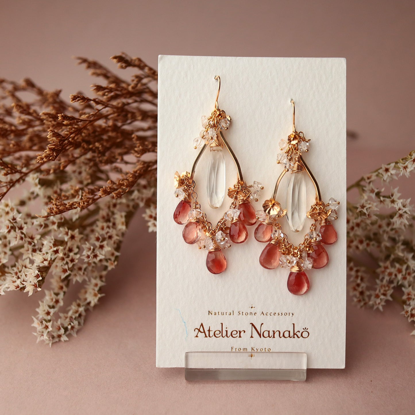 [Red] Oregon sunstone chandelier earrings