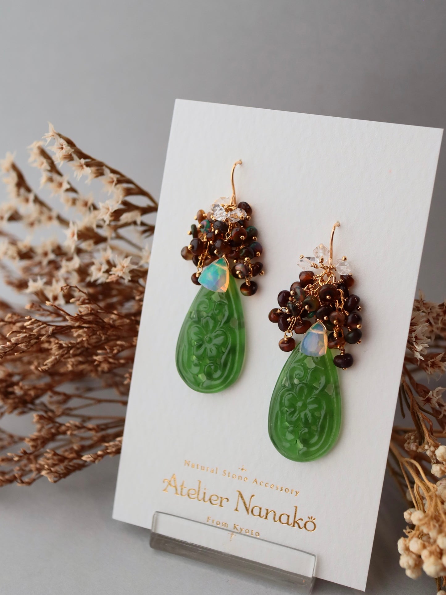 [One of a kind] Carved aventurine earrings/earrings③