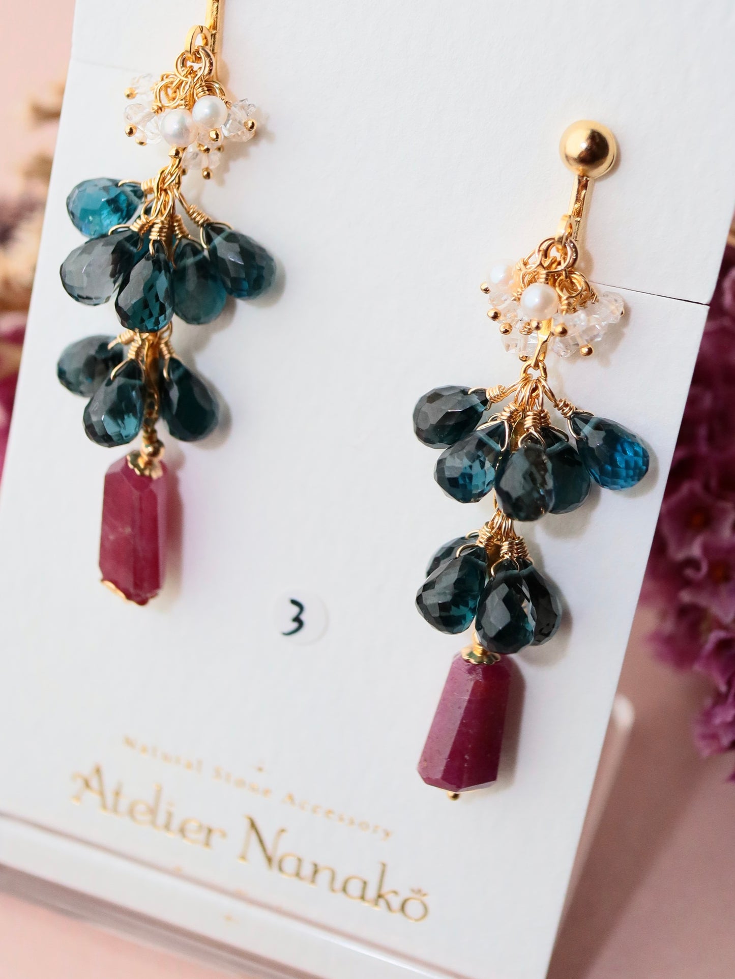 [Stories in Red] Ruby and London Blue Topaz Long Earrings③