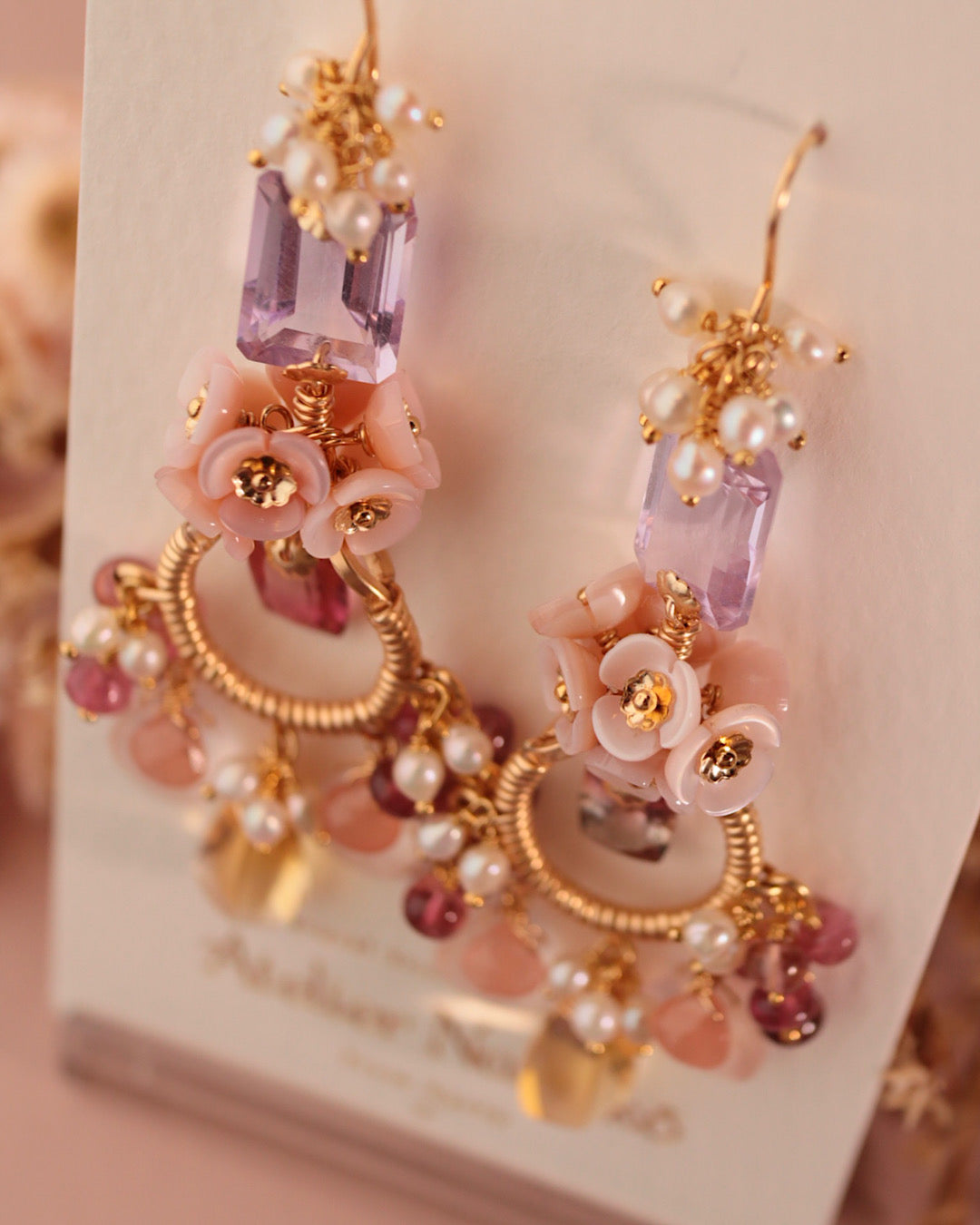 [One-of-a-kind] Bicolor Tourmaline and Citrine Chandelier Earrings