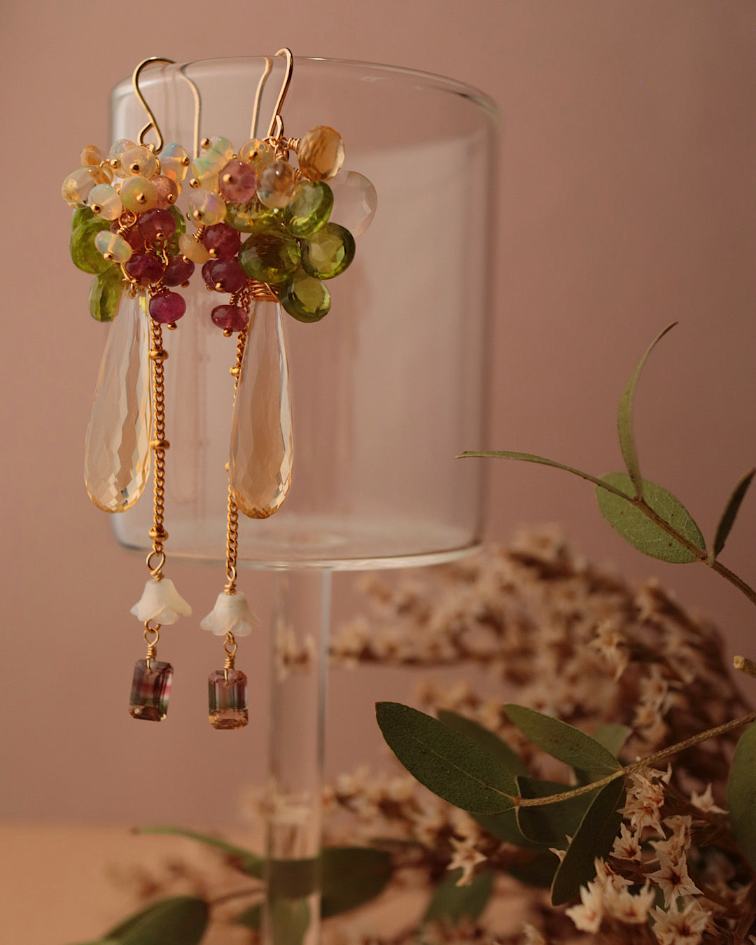 [One-of-a-kind] Bicolor Tourmaline and Citrine Earrings