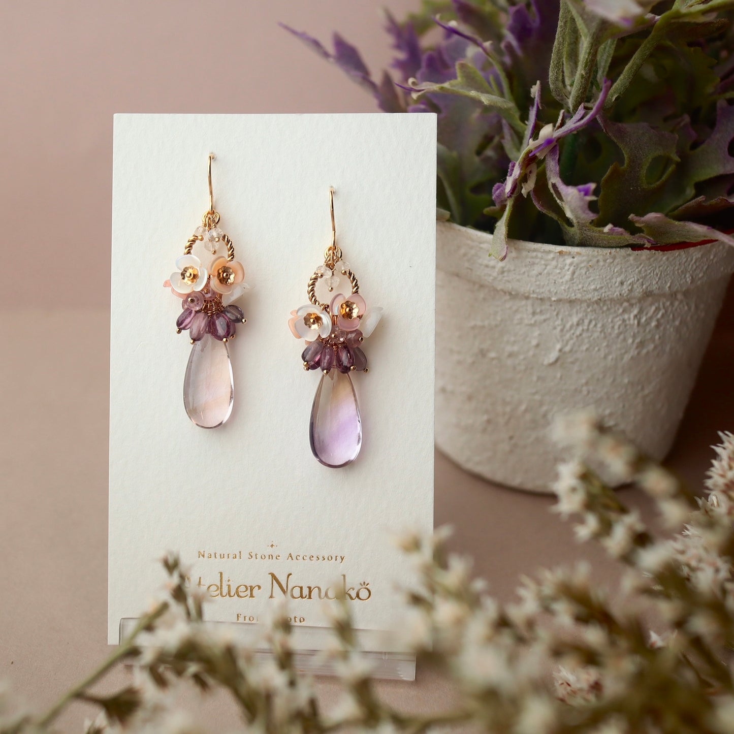 Ametrine and flower earrings