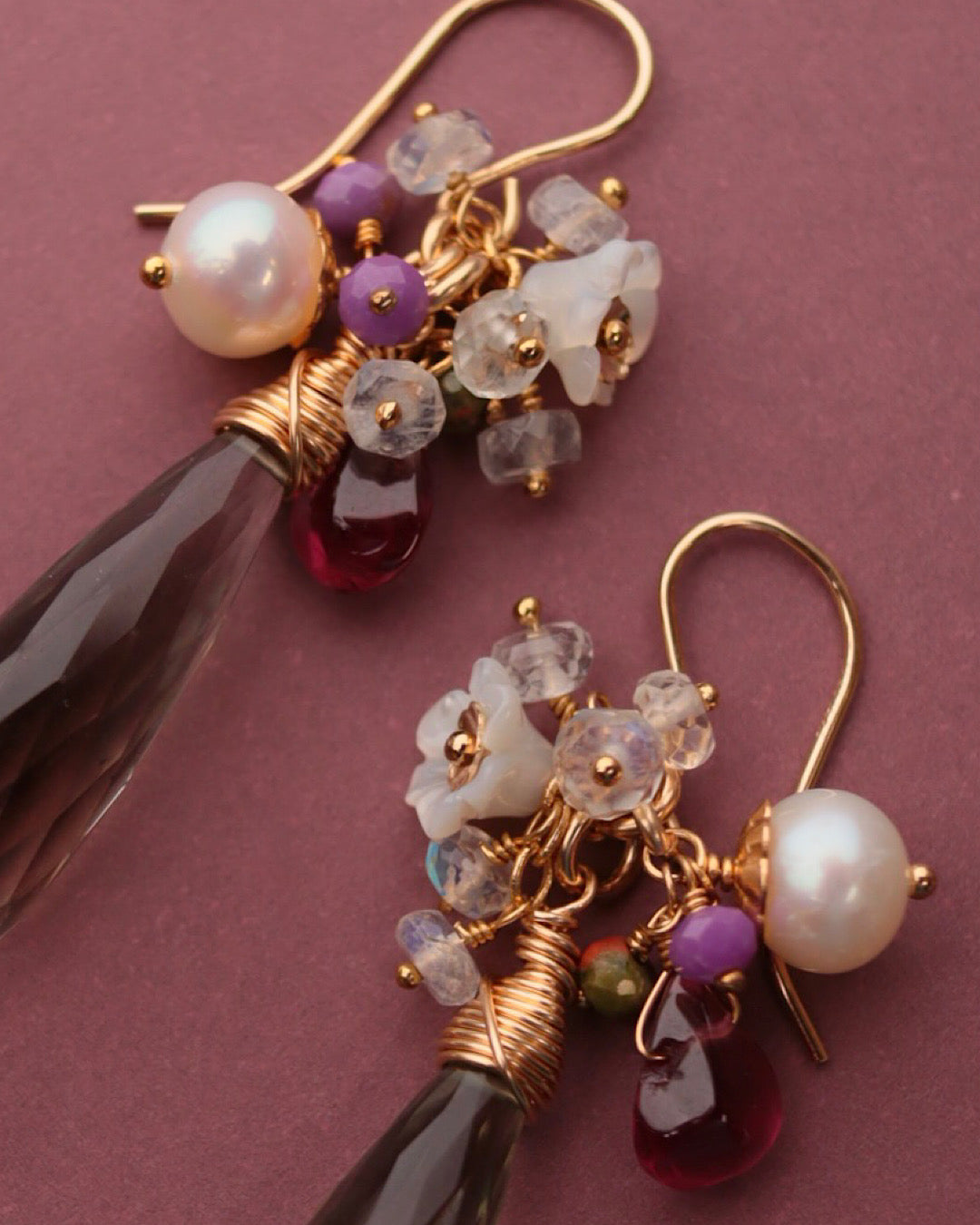 Green amethyst and garnet earrings/clip-on earrings
