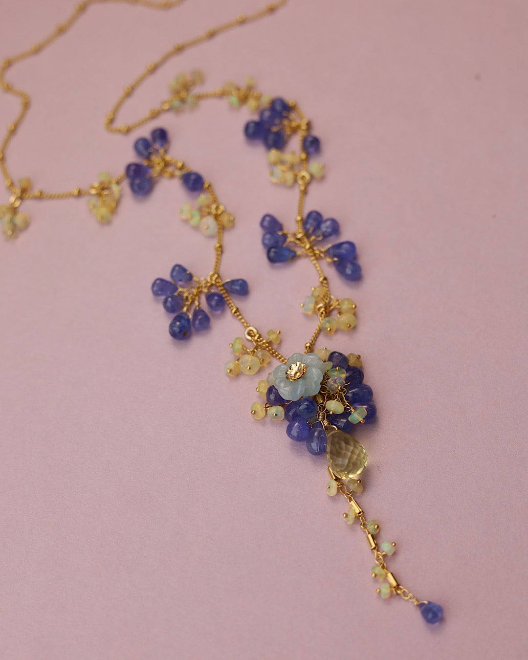 [One-of-a-kind] [Aqua Bloom] Aquamarine and Tanzanite Necklace