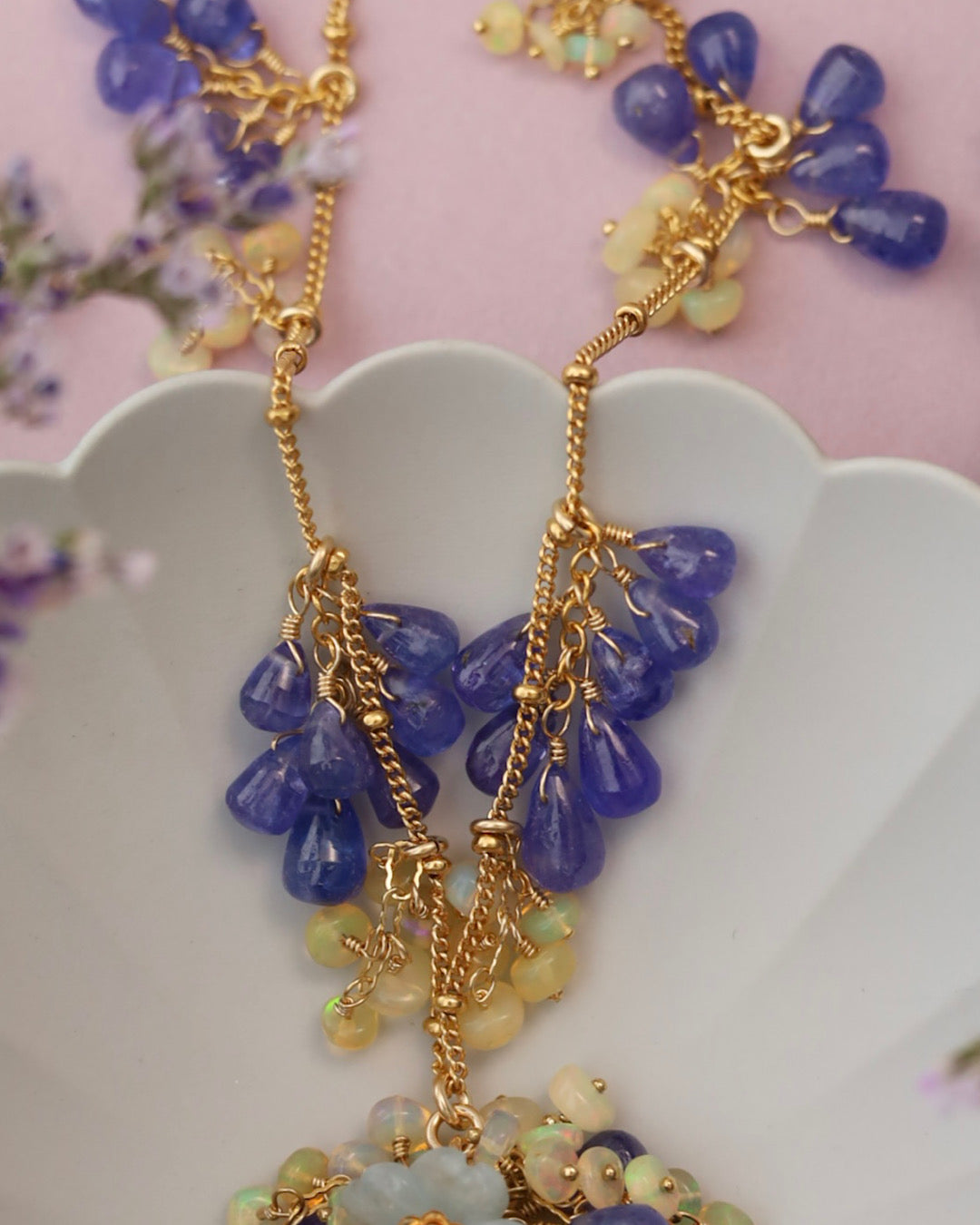 [One-of-a-kind] [Aqua Bloom] Aquamarine and Tanzanite Necklace