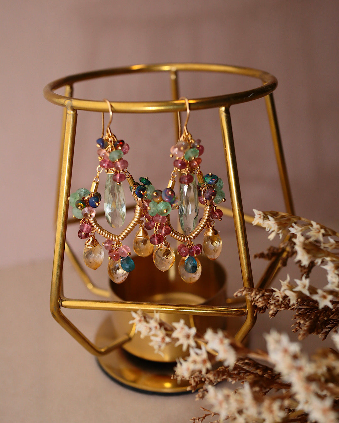 [Plants and flowers waiting for spring] Marquise cut citrine chandelier earrings