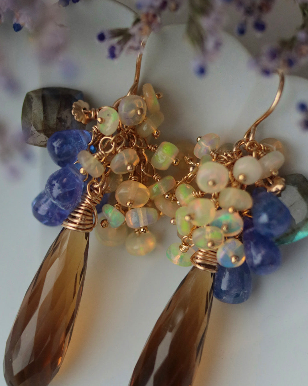 【Aqua Bloom】Tanzanite and Cognac Quartz Earrings