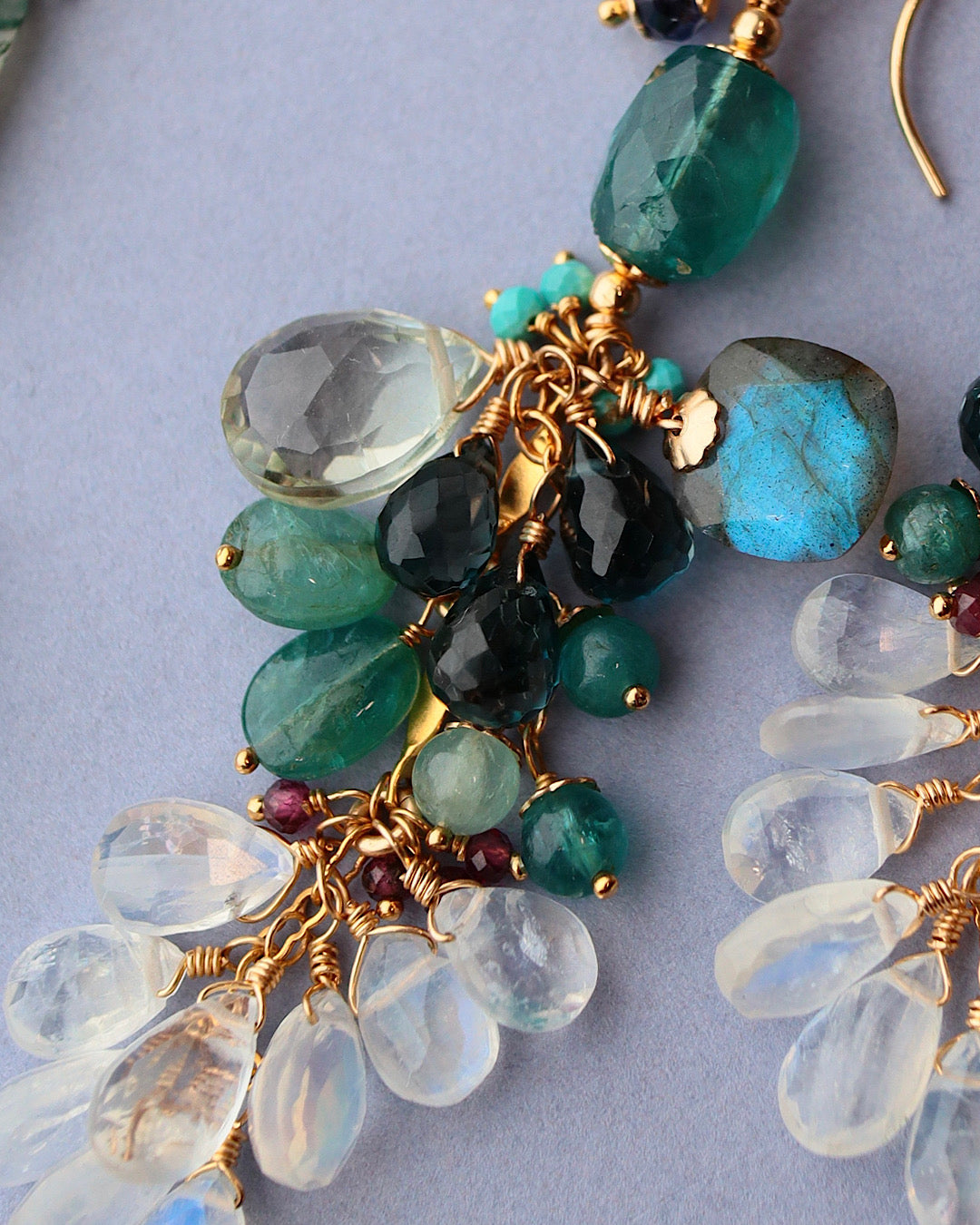 Grandidierite and London Blue Topaz Long Earrings