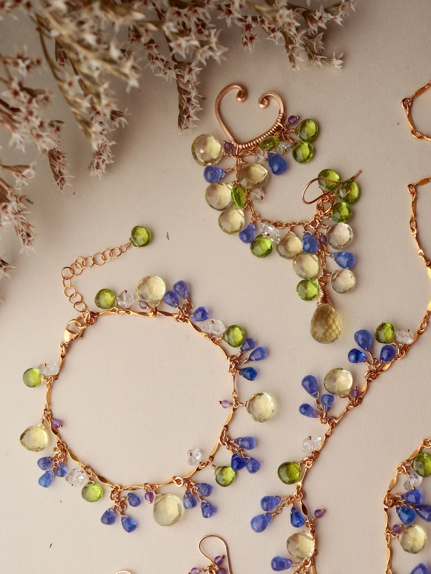 【Pre-order sale】[3WAY ear cuff] Tanzanite and lemon quartz ear cuff (pierce/earring integrated)